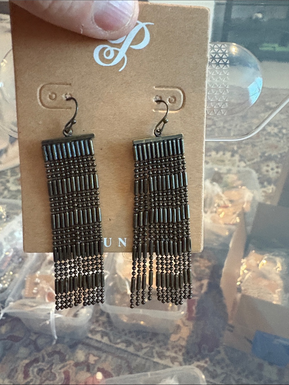 Plunder Design Ava Bronze Fringe Drop Earrings 3” drop - Picture 3 of 3